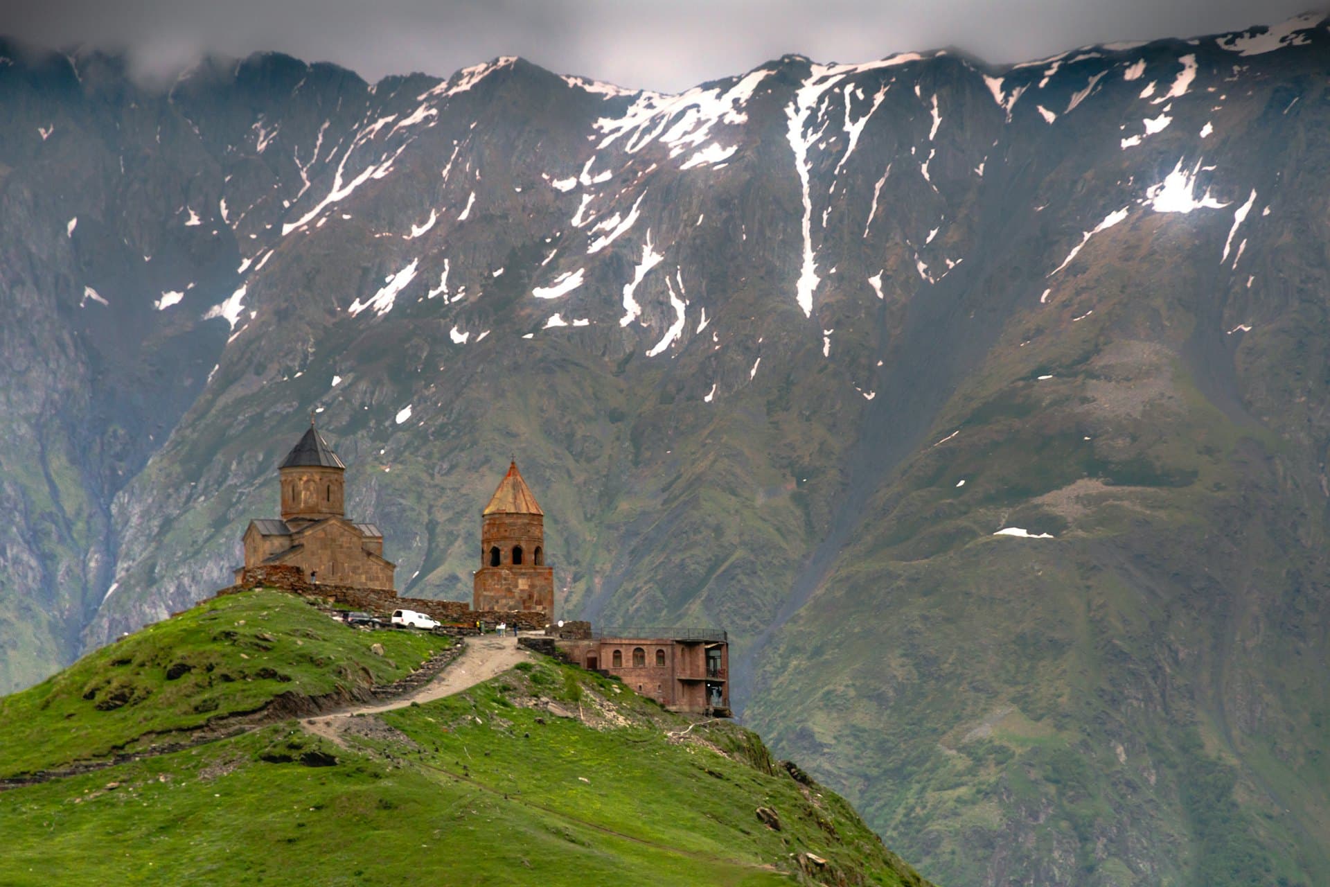 Gergeti Trinity Church below the Caucasus in Georgia